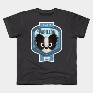 Team Papillon - Distressed Butterfly Dog Beer Label Design Kids T-Shirt